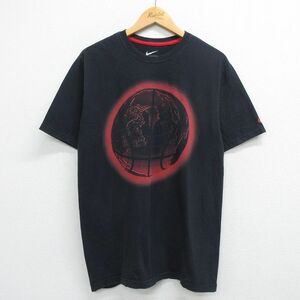 L/古着 ナイキ NIKE 半袖 ブランド Tシャツ メンズ 地球 ワンポイントロゴ クルーネック 黒 ブラック 23mar13 中古