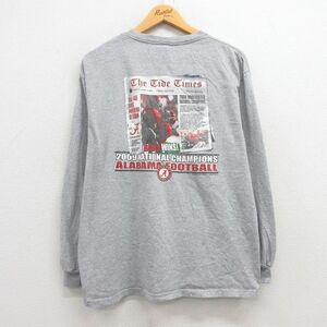 XL/古着 長袖 Tシャツ メンズ 00s アラバマ フットボール クルーネック グレー 霜降り 23apr11 中古