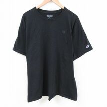 XL/古着 チャンピオン Champion 半袖 ブランド Tシャツ メンズ ワンポイントロゴ 大きいサイズ コットン クルーネック 黒 ブラック 23a_画像1