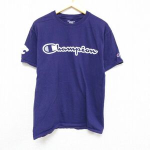 L/古着 チャンピオン Champion 半袖 ブランド Tシャツ メンズ ビッグロゴ クルーネック 紫 パープル 23apr01 中古