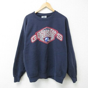 XL/古着 リー Lee 長袖 スウェット メンズ 90s NFL ニューヨークジャイアンツ クルーネック 紺 ネイビー アメフト スーパーボウル 23se