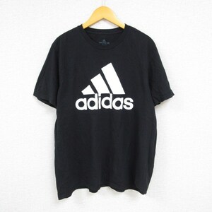 XL/古着 アディダス adidas 半袖 ブランド Tシャツ メンズ ビッグロゴ コットン クルーネック 黒 ブラック 23aug21 中古