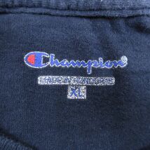 XL/古着 チャンピオン Champion 半袖 ブランド Tシャツ メンズ ワンポイントロゴ 大きいサイズ ロング丈 クルーネック 紺 ネイビー 23m_画像3