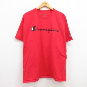 XL/古着 チャンピオン champion 半袖 ブランド Tシャツ メンズ ビッグロゴ コットン クルーネック 赤 レッド 23jun01 中古