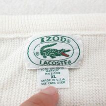 XL/古着 ラコステ LACOSTE IZOD 長袖 ブランド セーター メンズ 90s ワンポイントロゴ アクリル Vネック 白 ホワイト 23oct11 中古 ニ_画像3