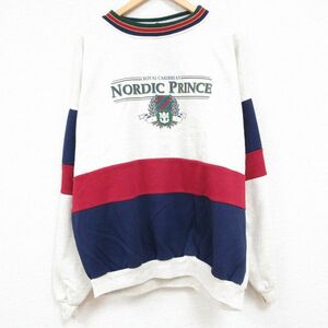 XL/古着 長袖 スウェット メンズ 90s NORDIC PRINCE マルチカラー 大きいサイズ クルーネック 薄グレー他 霜降り 23dec04 中古 スエッ