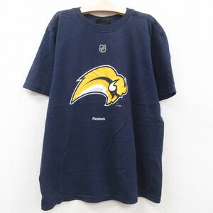  old clothes Reebok short sleeves T-shirt Kids boys child clothes NHL Buffalo Savers lame cotton crew neck navy blue navy ice ho 