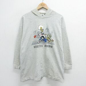 XL/古着 長袖 ビンテージ Tシャツ パーカー メンズ 90s ルーニーテューンズ バッグスバニー シルベスター ワイリーコヨーテ バスケ 大