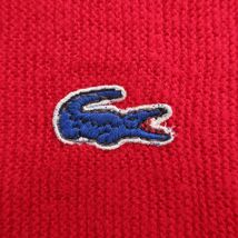 L/古着 ラコステ LACOSTE 長袖 ブランド ニット カーディガン メンズ 80s ワンポイントロゴ 大きいサイズ アクリル Vネック 赤 レッド_画像2