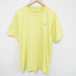 L/古着 チャンピオン Champion 半袖 ブランド Tシャツ メンズ ワンポイントロゴ クルーネック 黄 イエロー 23jun09 中古