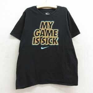 古着 ナイキ NIKE 半袖 Tシャツ キッズ ボーイズ 子供服 ワンポイントロゴ GAME クルーネック 黒 ブラック 23jun21