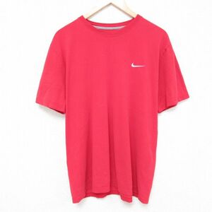 XL/古着 ナイキ NIKE 半袖 ブランド Tシャツ メンズ ワンポイントロゴ コットン クルーネック 赤 レッド 23aug26 中古