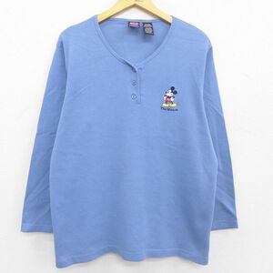 古着 長袖 ビンテージ サーマル Tシャツ レディース 00s ディズニー ミッキー ヘンリーネック 薄紺 ネイビー 22may26 中古