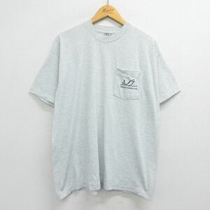 XL/古着 半袖 ビンテージ Tシャツ メンズ 90s 魚 クマ 胸ポケット付き クルーネック 薄グレー 霜降り 23mar17 中古