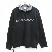 M/古着 オールドネイビー OLD NAVY 長袖 ハーフジップ フリース ジャケット メンズ ビッグロゴ 黒 ブラック 23dec15 中古 アウター_画像1