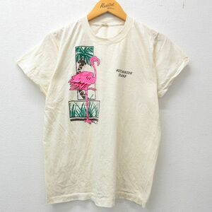 M/古着 半袖 ビンテージ Tシャツ メンズ 80s フラミンゴ ハッチンソン島 クルーネック 生成り 23apr14 中古