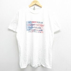 L/古着 半袖 ビンテージ Tシャツ メンズ 00s ナイアガラの滝 飛行機 星条旗 コットン クルーネック 白 ホワイト 23mar10 中古