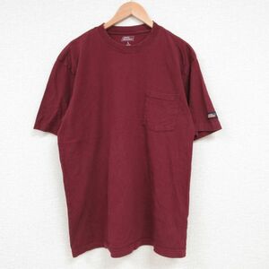 L/古着 ディッキーズ Dickies 半袖 ブランド Tシャツ メンズ 無地 胸ポケット付き コットン クルーネック エンジ 23jul14 中古