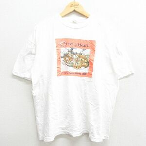 XL/古着 半袖 ビンテージ Tシャツ メンズ 90s トラ Heart 雪 大きいサイズ コットン クルーネック 白 ホワイト 23mar16 中古