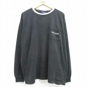 XL/古着 ノーティカ 長袖 ブランド ビンテージ Tシャツ メンズ 90s ワンポイントロゴ 胸ポケット付き 大きいサイズ コットン クルーネ