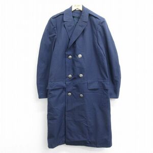 L/古着 長袖 ミリタリー コート メンズ 80s ロング丈 ウール 紺 ネイビー 23feb27 中古 アウター