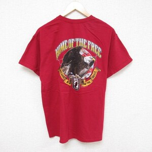 L/古着 半袖 Tシャツ メンズ POW MIA 兵士 ワシ コットン クルーネック 赤 レッド 23jun23 中古