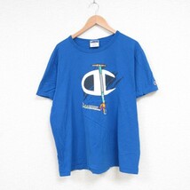 XL/古着 チャンピオン Champion 半袖 ブランド Tシャツ メンズ ビッグロゴ キックボード コットン クルーネック 青 ブルー 23aug23 中_画像1