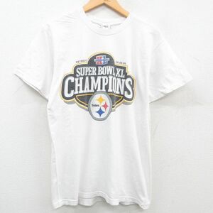 L/古着 半袖 ビンテージ Tシャツ メンズ 00s NFL ピッツバーグスティーラーズ コットン クルーネック 白 ホワイト アメフト スーパーボ