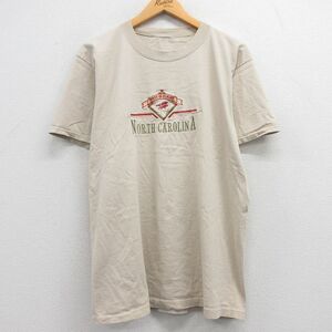 L/古着 半袖 ビンテージ Tシャツ メンズ 00s ノースカロライナ 刺繍 クルーネック ベージュ カーキ 23apr10 中古