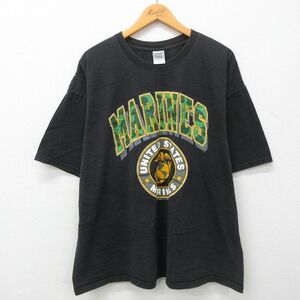 XL/古着 半袖 ビンテージ Tシャツ メンズ 90s ミリタリー マリーンズ MARINES ワシ 大きいサイズ コットン クルーネック 黒 ブラック s