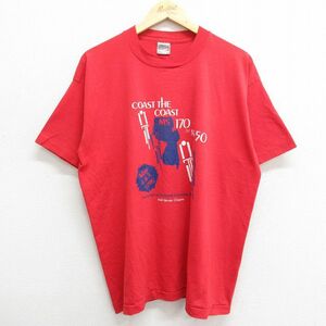 XL/古着 半袖 ビンテージ Tシャツ メンズ 90s COAST THE 企業広告 大きいサイズ クルーネック 赤 レッド 23mar16 中古