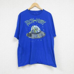 XL/古着 半袖 Tシャツ メンズ アニメ リックアンドモーティ コットン クルーネック 青 ブルー 23jul12 中古