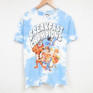 L/古着 半袖 Tシャツ メンズ ケロッグ トニーザタイガー サム コットン クルーネック 薄紺他 ネイビー タイダイ 23jul03 中古