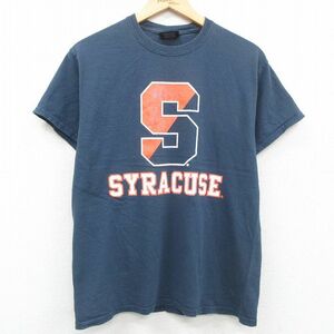 L/古着 半袖 Tシャツ メンズ シラキュース コットン クルーネック 紺 ネイビー 23apr21 中古