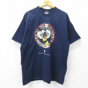 XL/古着 半袖 ビンテージ Tシャツ メンズ 90s スペリングビー ハミルトン ハチ 大きいサイズ コットン クルーネック 紺 ネイビー 23apr