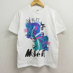 M/古着 半袖 ビンテージ Tシャツ メンズ 90s MOVE IT SLAM コットン クルーネック 白 ホワイト spe 23mar16 中古