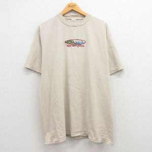 XL/古着 半袖 ビンテージ Tシャツ メンズ 00s カモ 鳥 ニューハンプシャー 刺繍 コットン クルーネック ベージュ カーキ 23mar09 中古