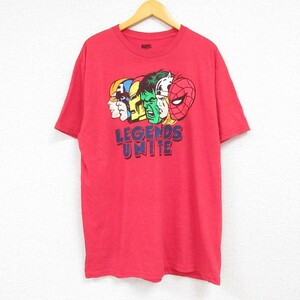 XL/古着 半袖 Tシャツ メンズ マーベル スパイダーマン ハルク クルーネック 赤 レッド 霜降り 23jun03 中古