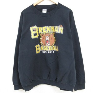 XL/古着 長袖 スウェット メンズ 00s BRENNAN 野球 クルーネック 黒 ブラック 23nov14 中古 スエット トレーナー トップス