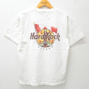 M/古着 半袖 ビンテージ Tシャツ メンズ 90s ハードロックカフェ オタワ コットン クルーネック 白 ホワイト 23mar23 中古