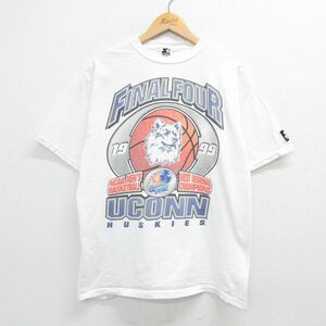 L/古着 スターター 半袖 ビンテージ Tシャツ メンズ 90s コネチカットハスキーズ バスケ コットン クルーネック 白 ホワイト 23mar31