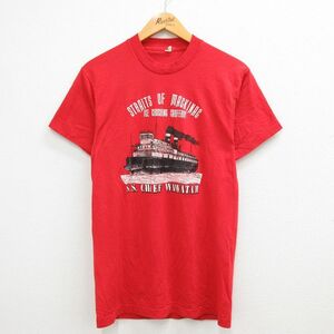 M/古着 半袖 ビンテージ Tシャツ メンズ 80s CHIEF WAWATAM 鉄道連絡船 クルーネック 赤 レッド 23apr19 中古