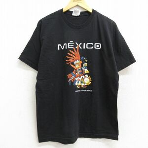 L/古着 半袖 ビンテージ Tシャツ メンズ 00s メキシコ ウィツィロポチトリ コットン クルーネック 黒 ブラック 23apr24 中古