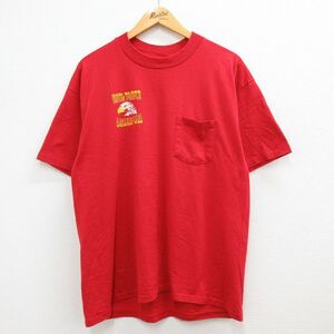 XL/古着 半袖 ビンテージ Tシャツ メンズ 90s GODBLESS ワシ 胸ポケット付き クルーネック 赤 レッド 23mar15 中古