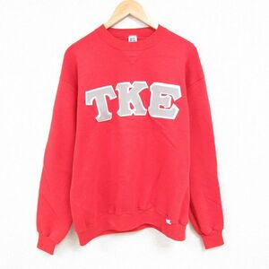 XL/古着 ラッセル 長袖 スウェット メンズ 80s TKE クルーネック 赤 レッド 23dec13 中古 スエット トレーナー トップス