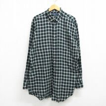 XL/古着 ラルフローレン 長袖 ブランド シャツ メンズ 90s ワンポイントロゴ BIG&TALL ロング丈 コットン ボタンダウン 緑他 グリーン_画像1