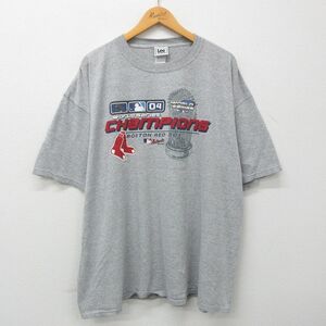 XL/古着 リー Lee 半袖 ビンテージ Tシャツ メンズ 00s MLB ボストンレッドソックス ワールドシリーズ 大きいサイズ クルーネック グレ