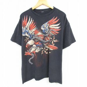 XL/古着 半袖 Tシャツ メンズ ワシ 大きいサイズ クルーネック 黒 ブラック 23aug18 中古