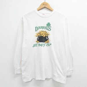 M/古着 長袖 ビンテージ Tシャツ メンズ 80s コイン DARRYLS クローバー コットン クルーネック 白 ホワイト 23aug19 中古