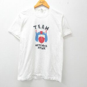 M/古着 ジョッキー 半袖 ビンテージ Tシャツ メンズ 80s トランスフォーマー オプティマスプライム フロッキープリント コットン クル